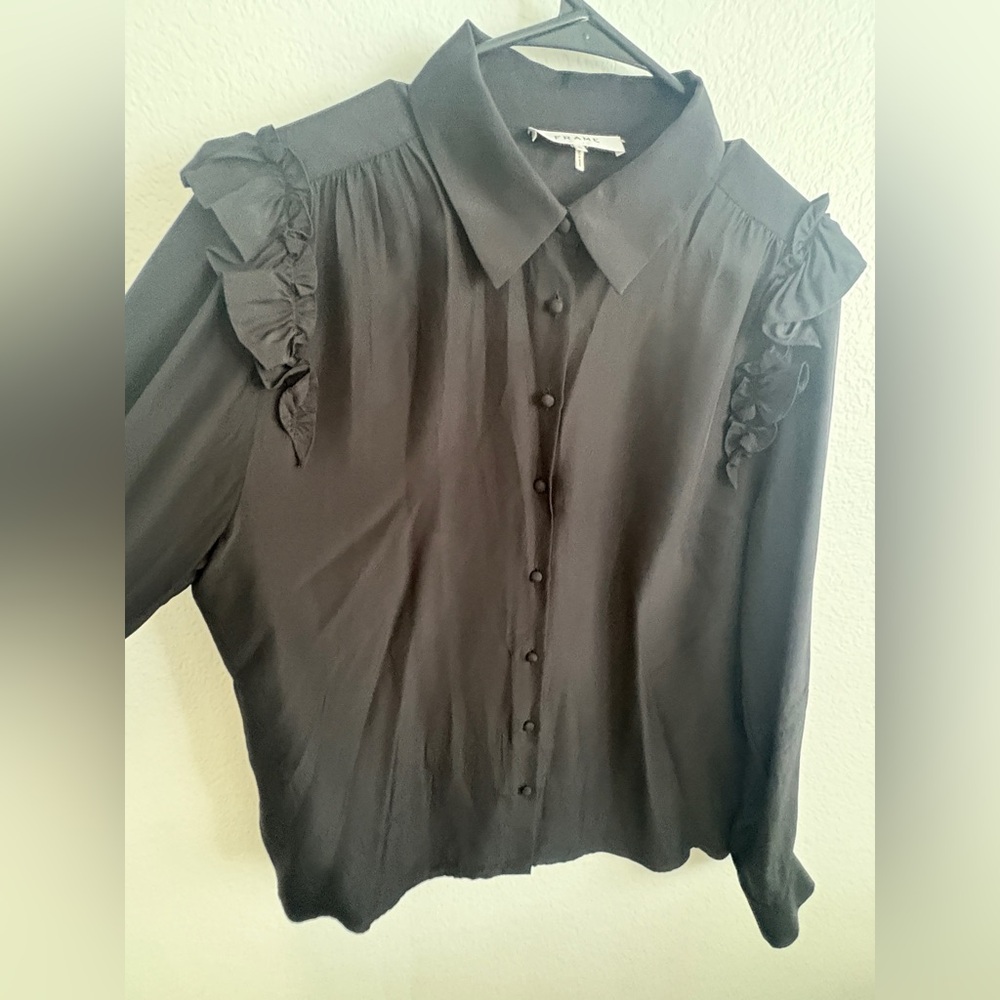 Frame Silk Black Ruffle Blouse size Large